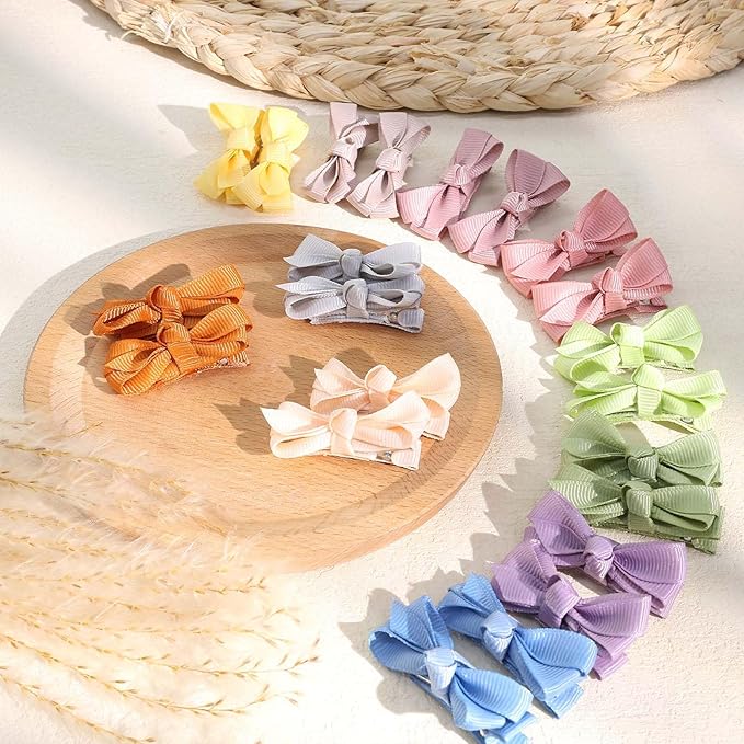 OAOLEER 2inch Baby Hair Clips, 24 Pieces/12 Pairs Fully Lined Baby Bows Hair Pins for Baby Girls Infants Toddlers 12 Colors in Pairs (Style C)
