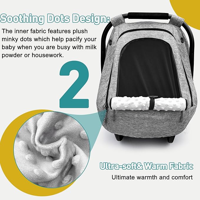 beatoutou Baby Car Seat Cover,Patented Waterproof Baby Carseat Cover for Boys & Girls,Infant Car Seat Cover Canopy for Girls,Windproof Car Seat Canopy for Boys, Keeps Babies Warm and Cozy (Gray)
