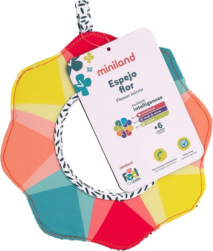 Miniland Feel to Learn Flower Mirror for Small Children with Contrast Colors and crinkly Paper Inside