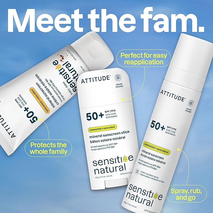 ATTITUDE Sensitive Skin Baby Mineral Sunscreen SPF 50, Broad Spectrum Zinc Oxide, EWG Verified, Mineral-Based, Non-Nano, Lightweight Cream for Face & Body, Unscented, 3 Oz