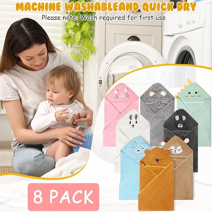 8 Pack Hooded Baby Towels Premium Ultra Soft Baby Bath Towels Coral Fleece Soft Absorbent Toddler Towels for Newborns Kids Baby Stuff Shower as Best Gifts for Boys and Girls