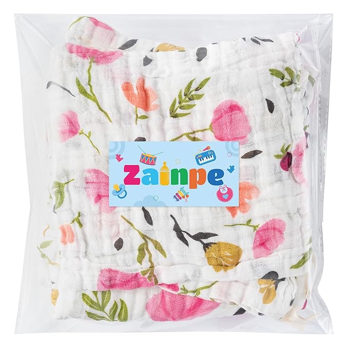 Zainpe 4Pcs Muslin Baby Hooded Towel & Washcloth Set Spring Pink Flowers Pattern Soft Absorbent Cotton Bath Hood Towels for Newborn Toddlers Essentials Boys Girls Infant Shower Gift 31.5 x 31.5 in