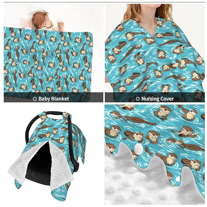 Ocean Adorable Otters Baby Car Seat Canopy Nursing Cover for Newborn Car Seat Breastfeeding Covers Blanket Newborn Shower Gift