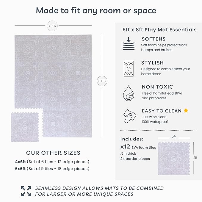 Little Landings Baby Play Mat for Floor - Layla (6x8ft) - Premium EVA Foam Play Mat for Babies & Toddlers (Ages 0-5+) - Non-Toxic Playmat for Tummy Time, Crawling & Playroom - Stylish & Comfortable