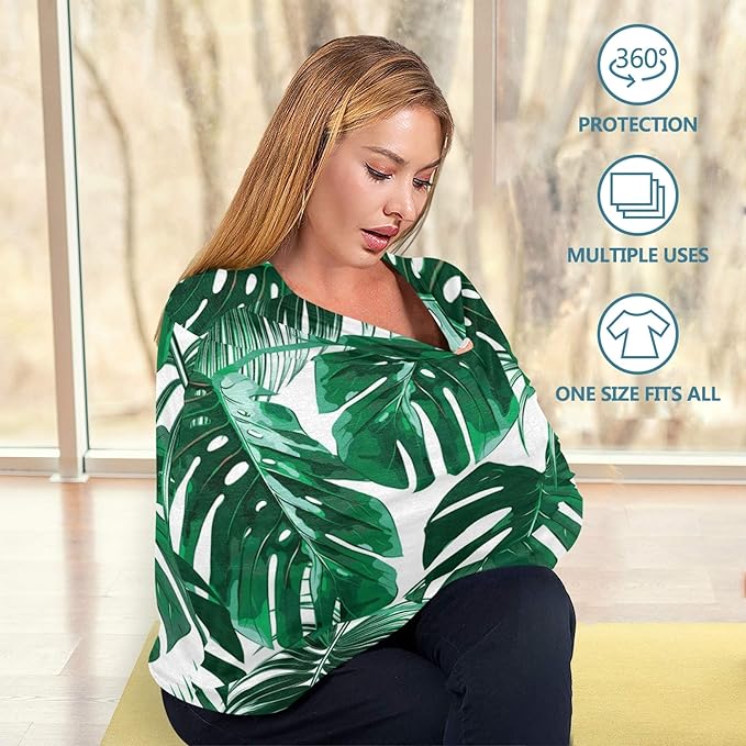 Palm Leaf Tropical Jungle Monstera Leaves Floral Pattern Print Stretchy Baby Car Seat Cover Infant Canopy Nursing Covers Breastfeeding Cover Breathable Windproof Winter Scarf for Boys Girls