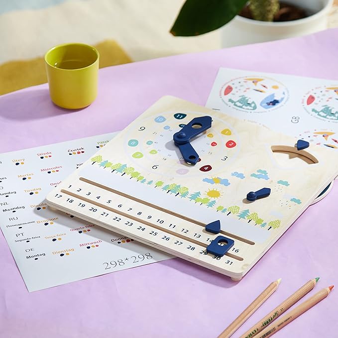 Small Foot 11625 Board Educate Made of FSC-Certified Wood, Learn time, Weather, Days, & Much More, Ages 3+ Toys
