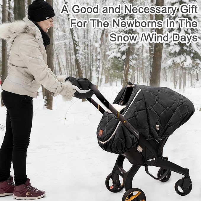Winter Carseat Cover for Baby,Waterproof Baby Car Seat Cover Compatible with Doona Car Seat and Stroller，Winter Infant Carseat Canopy, Keeps Babies Warm and Cozy (Black)