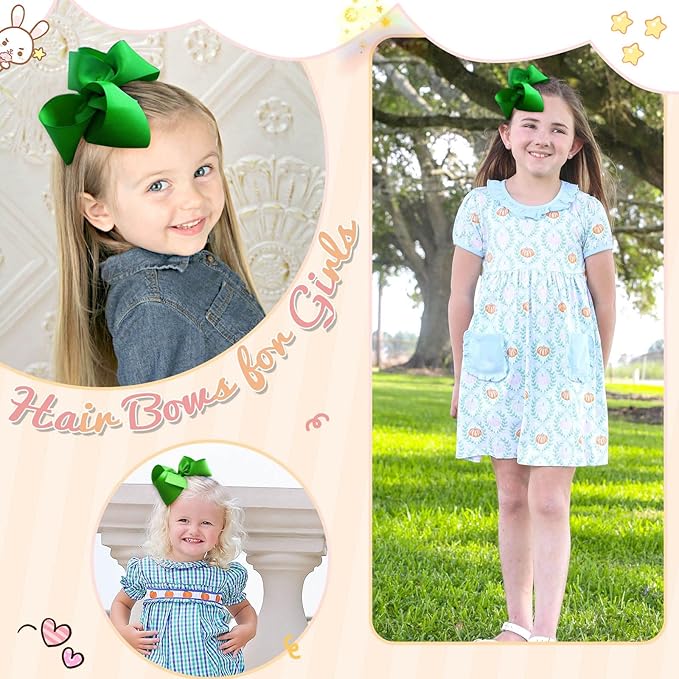 2PCS Oaoleer Green Layered Grosgrain Ribbon Hair Accessories - Alligator Clips and Barrettes for Baby Girls, Infants, Toddlers, Kids, and Teens (6inch-Type A, Green)