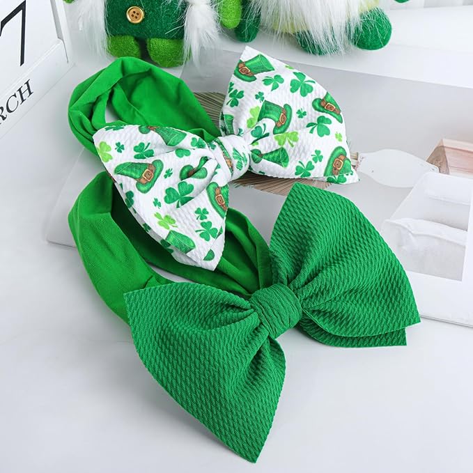 St.Patrick's Day 6'' Baby Girl Bows Clover Headbands St. Patrick Top Hat Print Hair Bows Baby Elastics Nylon Hairbands Hair Accessories for Infant Newborn Toddler