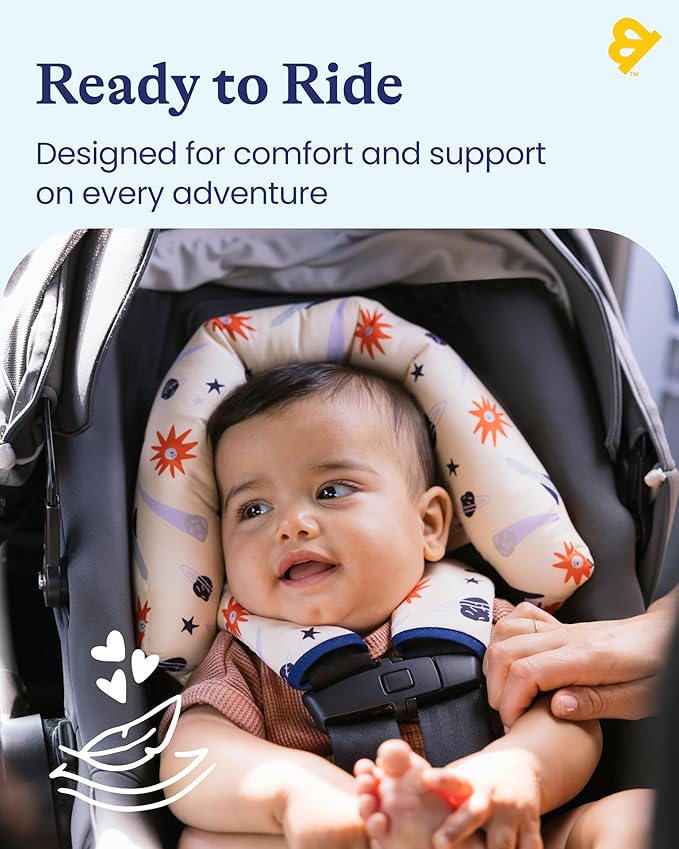 GoldBug Deluxe Duo Car Seat Head Support + Matching Strap Covers for Baby and Infant - Space Explorer