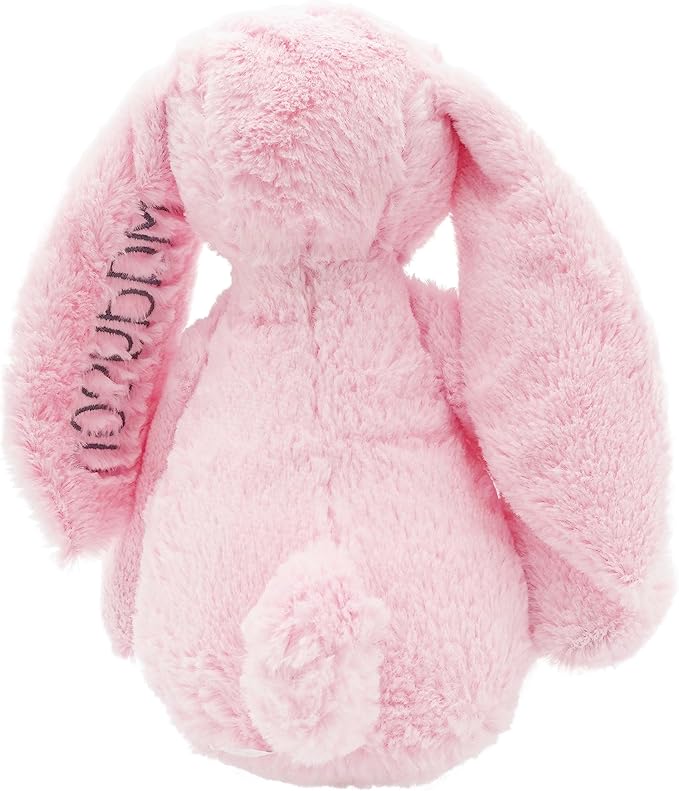 Personalized Super Soft Plush Bunny - Stuffed Animal Toy for Kids - Custom Gift with Embroidered Name on Ear for Easter, (Pink, Large)