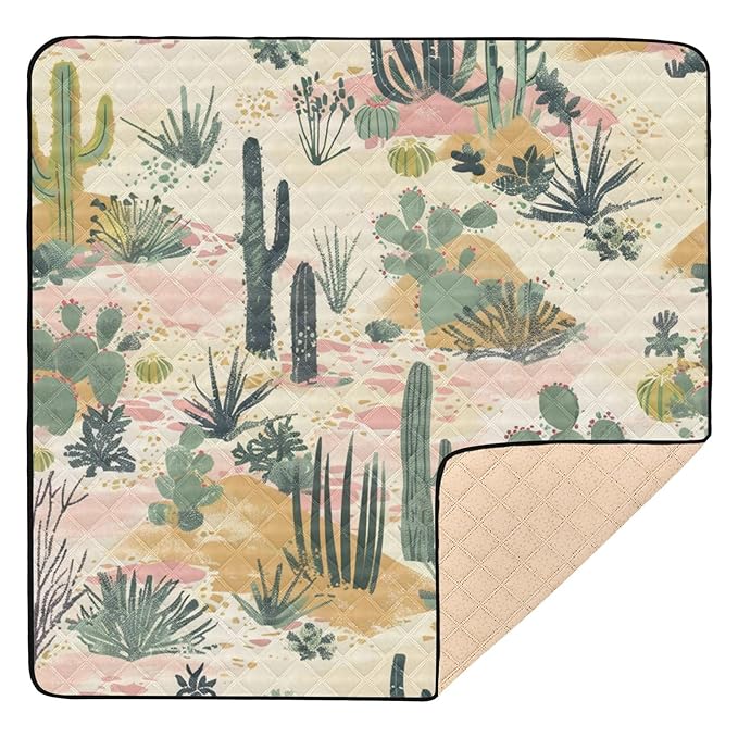 Baby Play Mat Tropical Cactus Desert Pink 50 x 50 Playpen Mat Baby Play Mats for Floor Play Gym Crawling Mat Non-Slip Cushioned Baby Playmat for Infants, Babies, Toddlers
