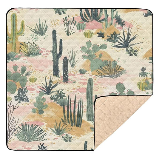 Baby Play Mat Tropical Cactus Desert Pink 50 x 50 Playpen Mat Baby Play Mats for Floor Play Gym Crawling Mat Non-Slip Cushioned Baby Playmat for Infants, Babies, Toddlers