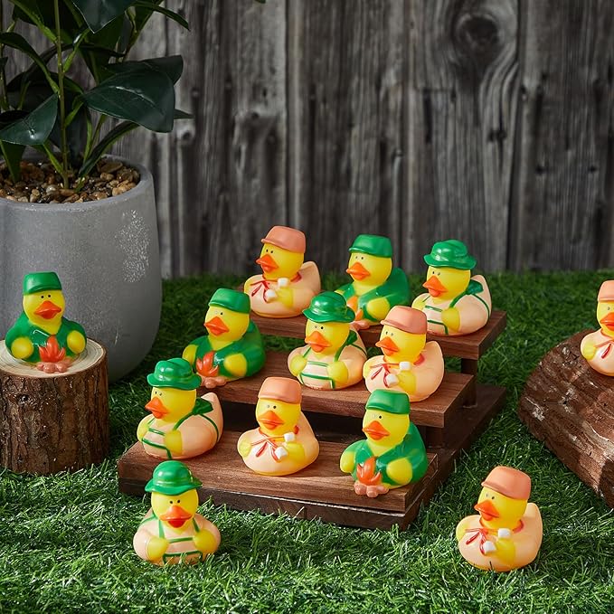 24 Pcs Camp Rubber Duck Bulk Summer Vacation Party Favors 2 Inch Rubber Ducks Gifts for Camping Adventure Theme Birthday Party Decoration