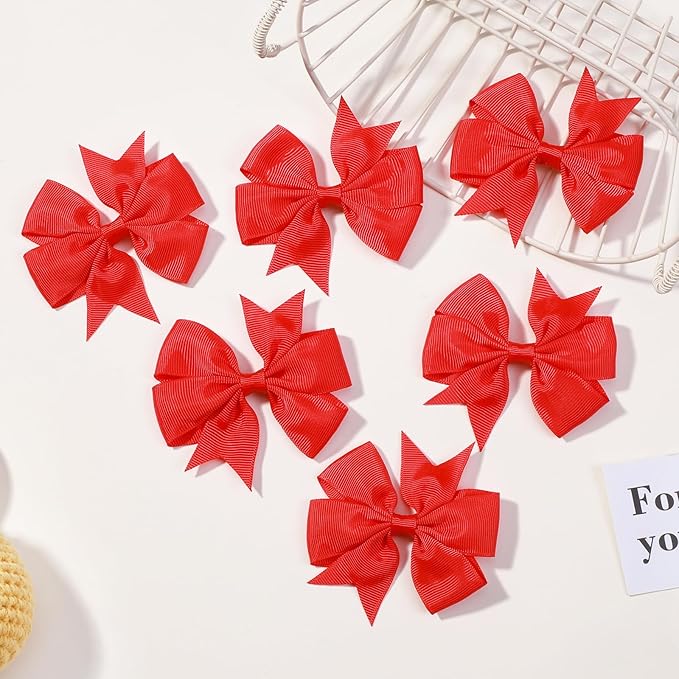 Choicbaby 3 Inches Hair Bows for Girls Red Grosgrain Ribbon Pinwheel Hair Bows Clips Toddler Hair Clips for Birthday Baby Shower Gifts 6 Pack Photo Props