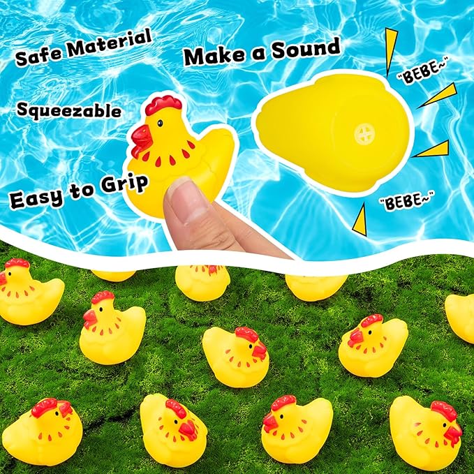 Mini Rubber Chickens Toys, 40Pcs Cute Chicks Squeak Bath Toy, Yellow Floating Rubber Chicken for Boy Girl Baby Shower Birthday Party Favors Gifts Decoration
