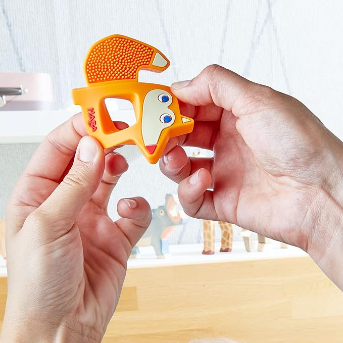 HABA Silicone Teethers for Babies 6-18 Months - Fox Design Silicone Teether Ring and Grasping Toy for Safe Sensory Development - Dishwasher Safe Baby Essentials