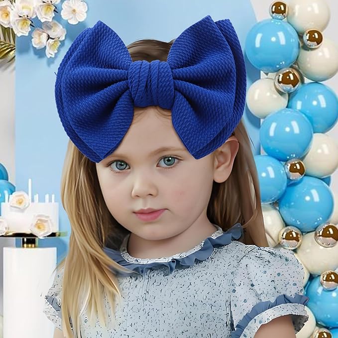 YanJie 2PCS 7'' Baby Hair Bows Headbands for Newborn Infant Toddler Girls Handmade Hair Accessories with Big Bow Kids Outfits