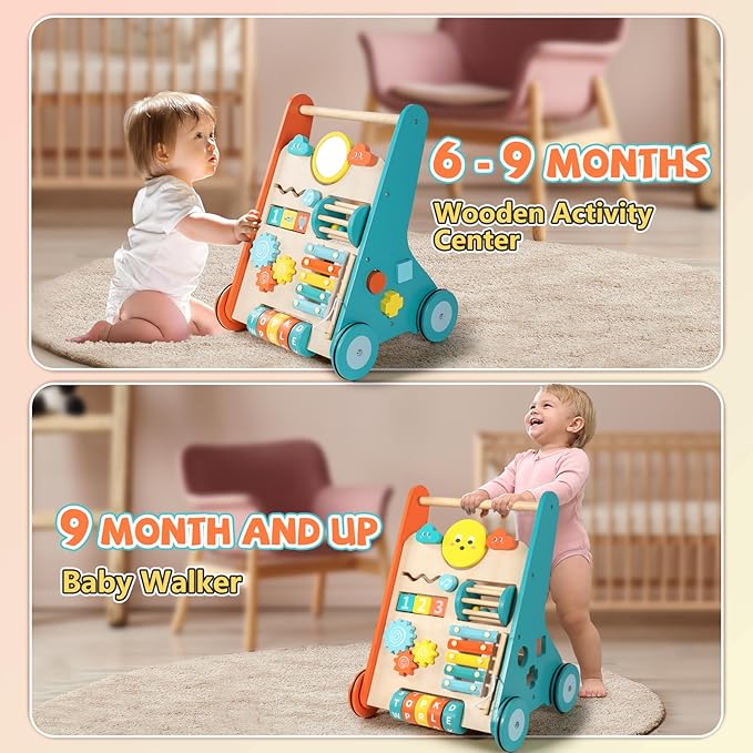 BAUTIA Wooden Baby Walker, Montessori Walker for Babies 12 Months, Push Walking Toys for 1 Year Old Learning to Walk