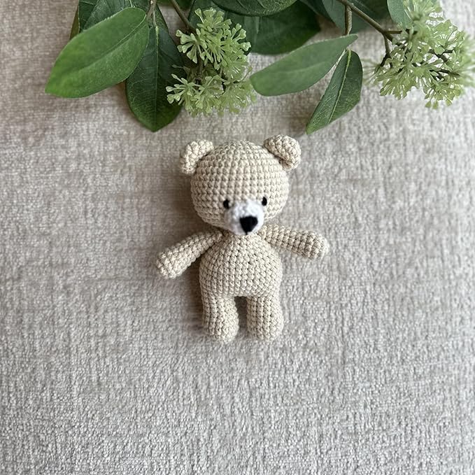 Organic Cotton Handmade Crotchet Bear Rattle, Toy, teether and Pacifier Holder Baby Shower/Birthday Gift Set.