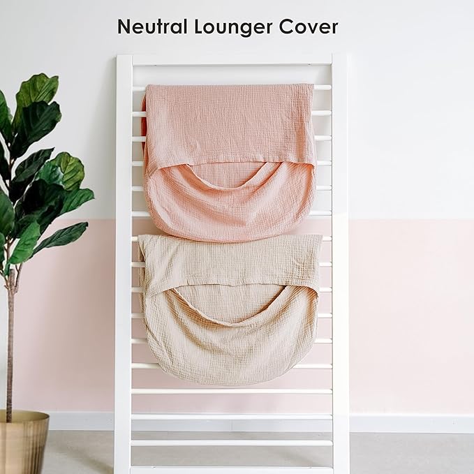 MairMore Muslin Baby Lounger Cover for Newborn & Infant, 100% Cotton Soft and Breathable Lounger Slipcover for Baby Girls and Boys, Pack of 2 (Pink, Ivory)