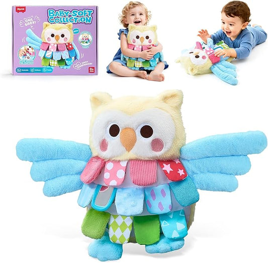 JoyCat Sensory Owl Baby Toy for 0-12 Months, 13''Soft Tummy Time Infant Toy with Multi-Textured Crinkle Feathers, Baby Mirror, Stuffed Animal Plush Montessori Easter Gifts for Newborn Boys and Girls