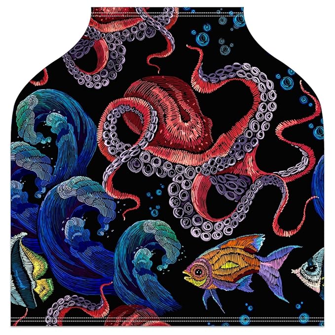 Baby Car Seat Stroller Covers Ocean Octopus Waves Fish Nursing Cover Breastfeeding Scarf Soft Breathable Stretchy Infant Car Canopy Coverage Carseat Cover for Boys and Girls Multi Use