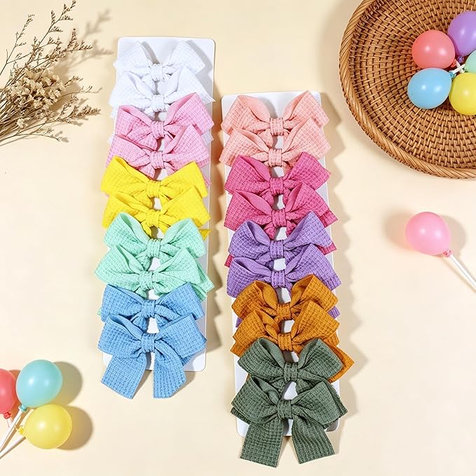 20PCS Baby Girl Dog Gift Wrap Hair Bow Clips Barrettes Colorful Waffle Textured Bow Hair Clips for Girls, Cute Butterfly Accessories Alligator Clip for Little Girls Toddler Kids Teens