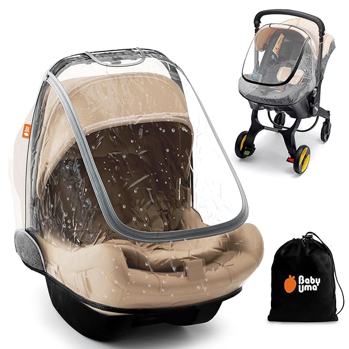 Baby Uma Car Seat Rain Cover - Waterproof & Breathable Carseat Covers Baby, 100% PEVA with Ventilation Panels, Protects from Rain, Dust & Wind, Universal with Easy-Access Window (+ Travel Bag)