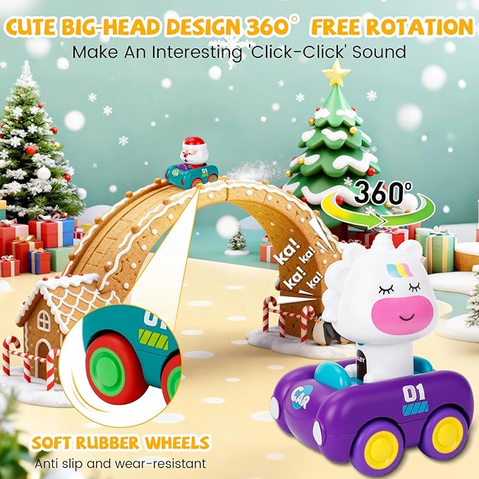Press and Go Car Toys for Toddlers 1-3, Gifts for 1 Year Old Boy, 6 Pack Friction Powered Baby Push Cars, Infant Play Vehicle Set for 6-9-12-18 Months, 1st Birthday Gifts for 1-2 Year Old Boys Girls
