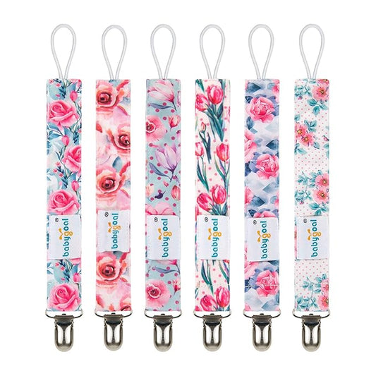 babygoal Baby Floral Pacifier Clips, 6 Pack Pacifier Holder Clip for Boys and Girls Fits Most Pacifiers and Binkies