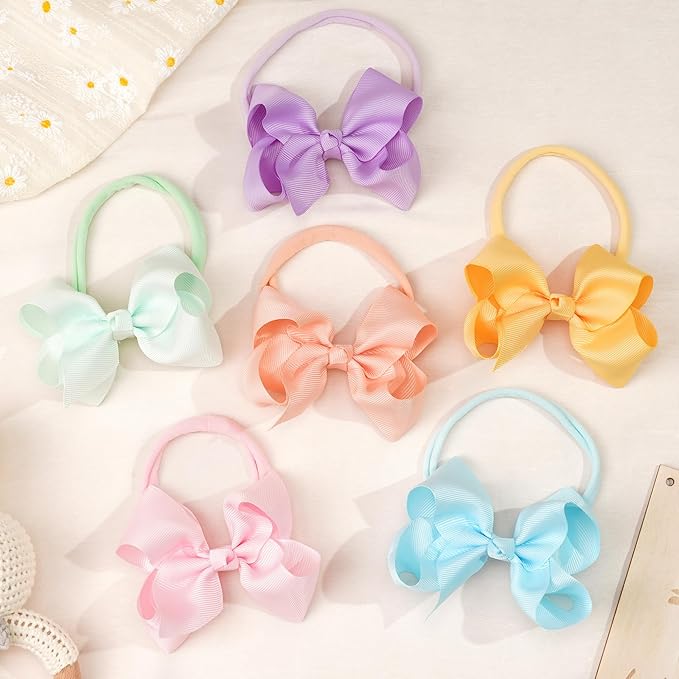 CÉLLOT 40 Colors Baby Bow Headbands 3.5" Hair Bows Super Soft Nylon Headbands for Baby Girls Infants preemie and Newborn Kids Hair Accessories