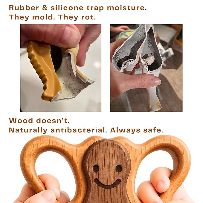 Natural Wooden Teether & Rattle Set for Babies 0-12 Months | Montessori Sensory Toys | Plastic-Free & Non-Toxic | CPSIA & ASTM Certified Safe