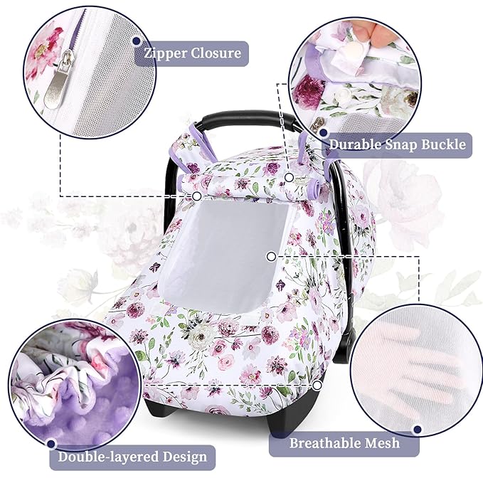 GFU Baby Car Seat Head Support for Newborn, 2 in 1 Infant Car Seat Head Body Support with Strap Pads & Baby Car Seat Cover Winter, Windproof Carseat Covers for Newborn with 2 Layers Window