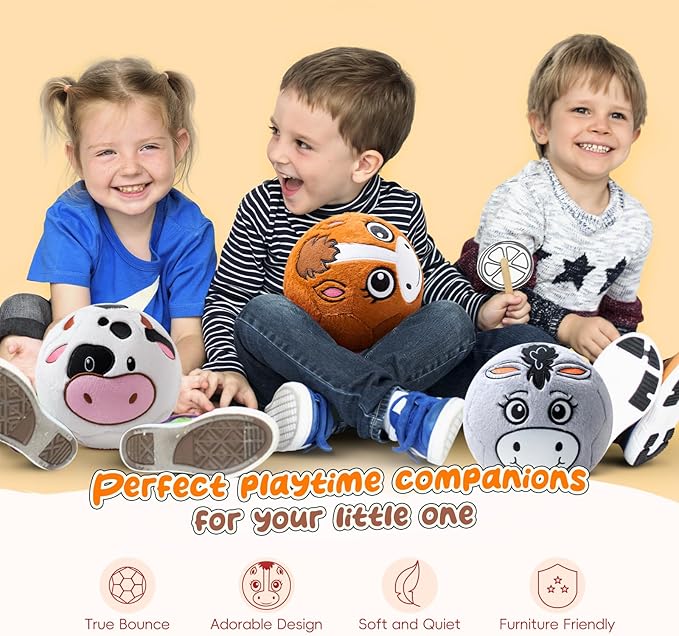 VangeBow Silent Indoor Soccer Balls for Toddlers 1-3, Inflatable Soft Plush Baby Toddler Soccer Ball Toys Gifts for 1 2 3 4 5 Year Old Boy Girl First Birthday Gift (Pony, Pump Include)