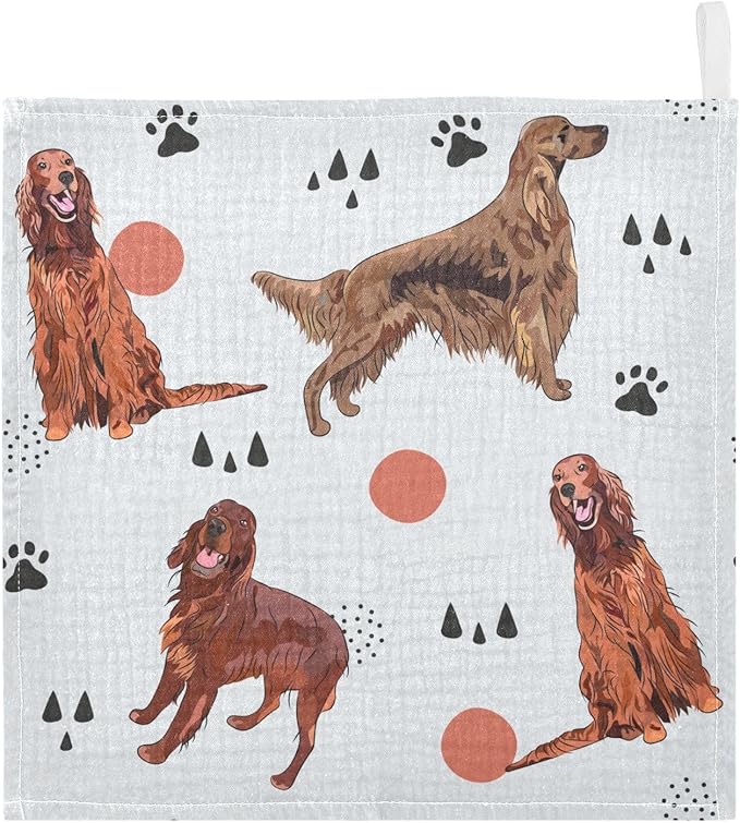 vvfelixl Irish Setter Dog Pattern Baby Burp Cloths Baby Muslin Washcloths for Boys Girls Cotton Baby Face Towel for Newborn Infants Soft and Absorbent 11.8 X 11.8 in, 5 Pack