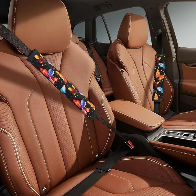 Yellow Butterflies Car Seat Belt Pad 2 Pack Soft Seat Belt Cover Cushion for Shoulder Pad Neck Cushion Protector Oil Printing Star Car Accessories Seat Belt Cushion Seatbelt Comfort Protector