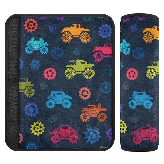 Seat Belt Covers 2 Pack Monster Trucks Car Seat Strap Covers Super Soft Car Seat Neck Cover for Boys Girls Adults Babies S
