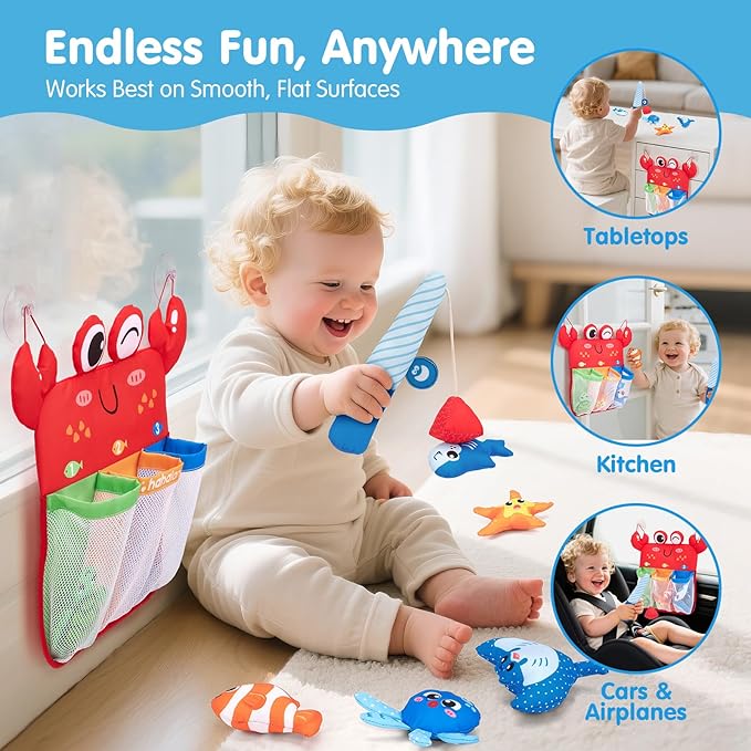 hahaland Bath Toys for Kids Ages 1-3 - Soft Magnetic Fishing Toys with Color Sorting Mesh, Mold Free Bathtub Shower Water Toy Toddler Educational Learning Bath Toys for 1 Year Old Boy Girl Gifts