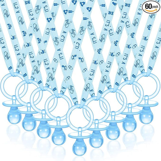 Coume 60 Pieces Baby Shower Pacifiers Necklace Acrylic Pacifiers Necklace Charm Party Favors for Girls Boys Baby Shower Party Decorations Table Scatter(Boy Style,Blue)