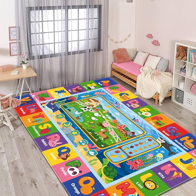 Baby Play Mat for Floor, Kids Playmat Baby Crawling Mats Educational Tummy Time Mats Soft ABC Play Mat for Babies Infants Floor Mat for Kids Learning Playing (78.7X59 INCH, Style 1)