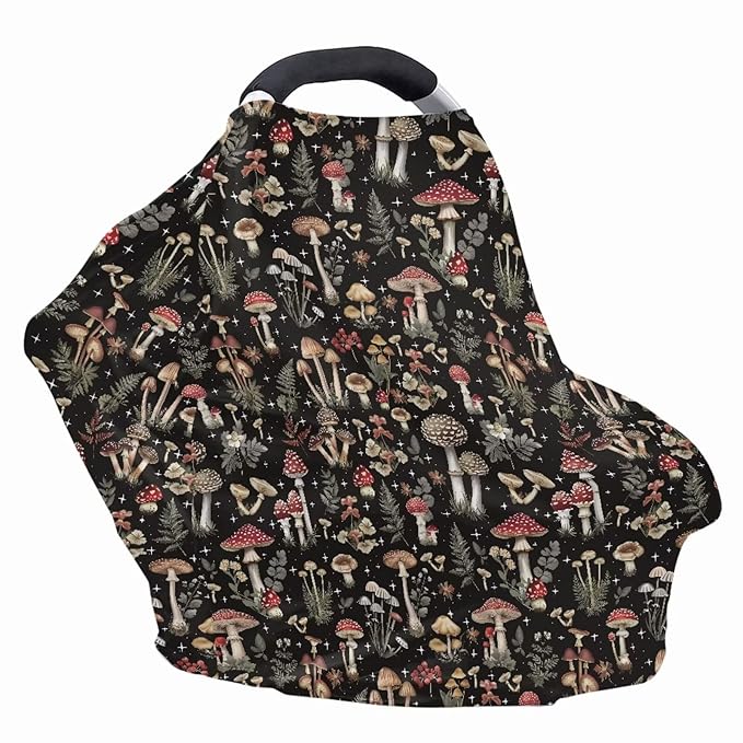 Car Seat Covers for Babies-Vintage Mushroom Print Multi-use Breastfeeding Cover Carseat Canopy Cover Infant Stroller Covers for Boys and Girls