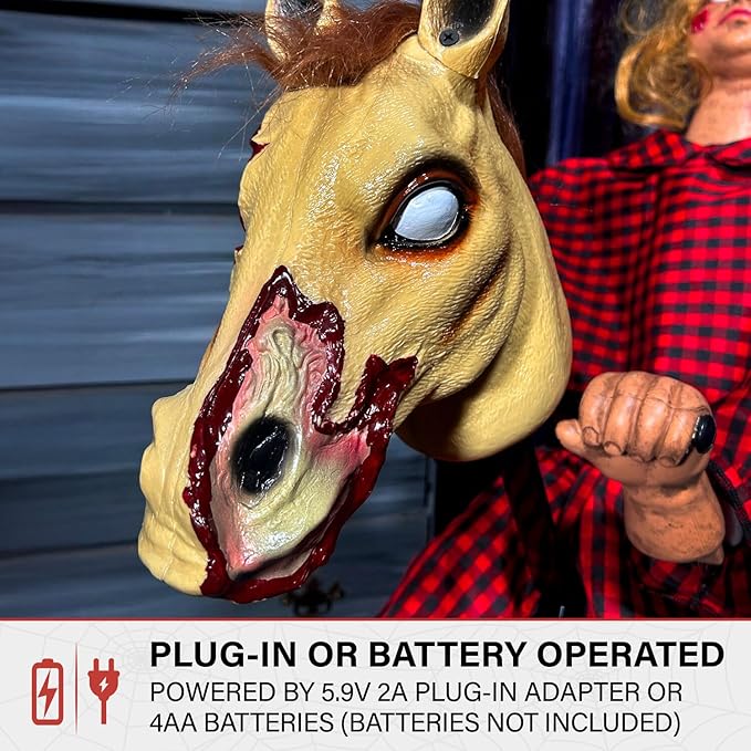 Haunted Hill Farm 3.2-Ft Animatronic Rocking Horse Girl, Halloween Animatronic, Creepy Gothic Horror Movie Décor, Scary Macabre Party Decoration with Voice & Sound-Activated Lights & Sound, Life-Size