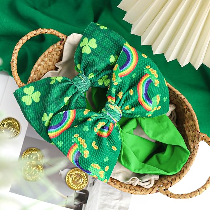 St Patricks Day Baby Hair Bows Green Headband Baby Girl Hair Accessories St. Patrick Green Bow Shamrock Headband Rainbow Big Bows Infant Newborn