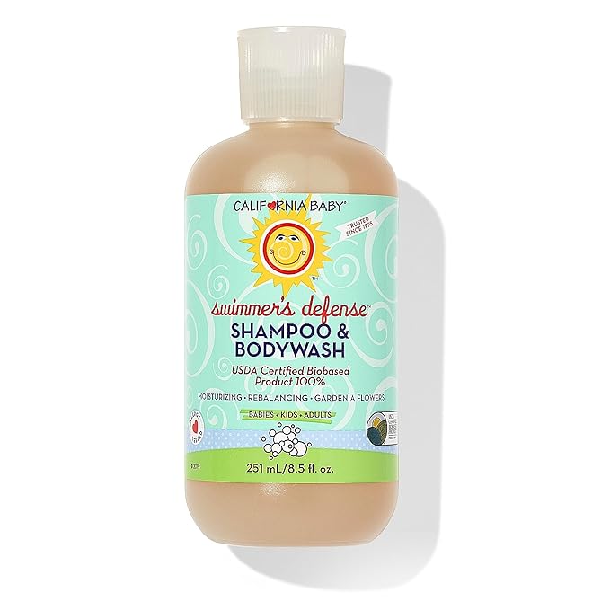 California Baby Swimmer’s Defense Baby Wash + Baby Shampoo | After Swim Hydrating Shampoo | 100% Plant-Based | Gentle Chlorine Removal | 8.5 oz