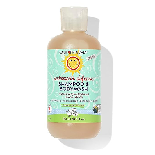 California Baby Swimmer’s Defense Baby Wash + Baby Shampoo | After Swim Hydrating Shampoo | 100% Plant-Based | Gentle Chlorine Removal | 8.5 oz