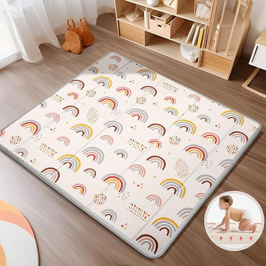 Foldable Baby Play Mat, PIGLOG 0.6in Thick Waterproof Playmats for Babies and Toddlers Kids, Safe Foam Playmat for Tummy Time, 50x50 Playpen Mat, Reversible Portable Baby Floor Mat for Infant, Rainbow