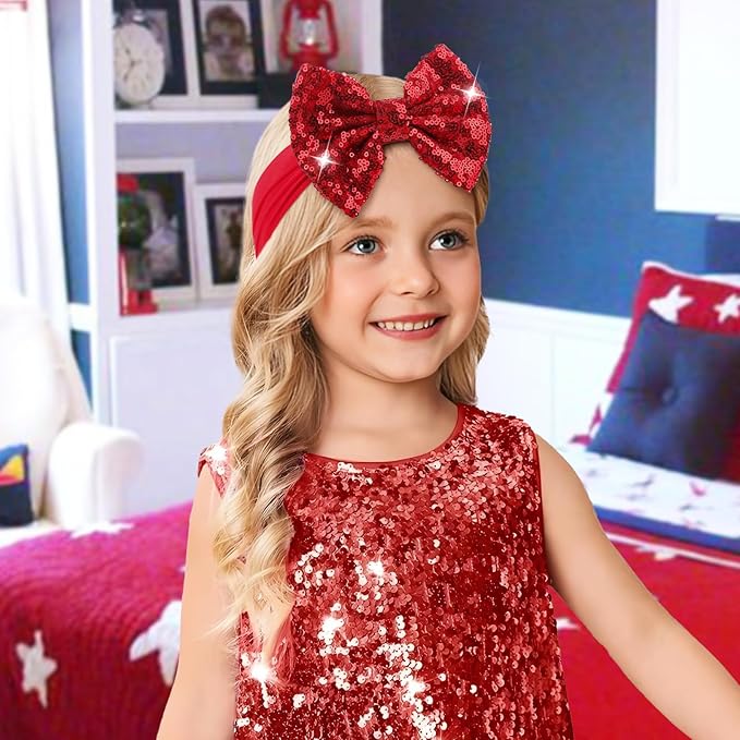 Baby Girl Hair Bows 4th of July Red Blue Headband Sequins Large Bows Patriotic Police Glitter Headband Bows Infant Hair Accessories Kids
