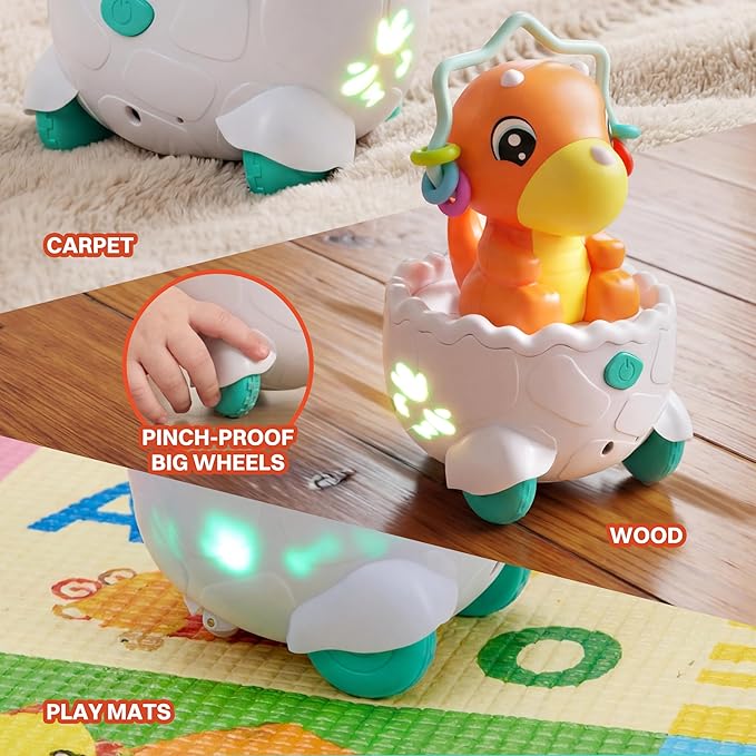 lalalark JOVA Dinosaur 2 in 1 Moving Musical Toy, Tummy Time Toys with Auto-Avoiding Obstacles, Interactive Musical and Light, Birthday Gifts for Toddlers 12-18 Months Learning to Crawl