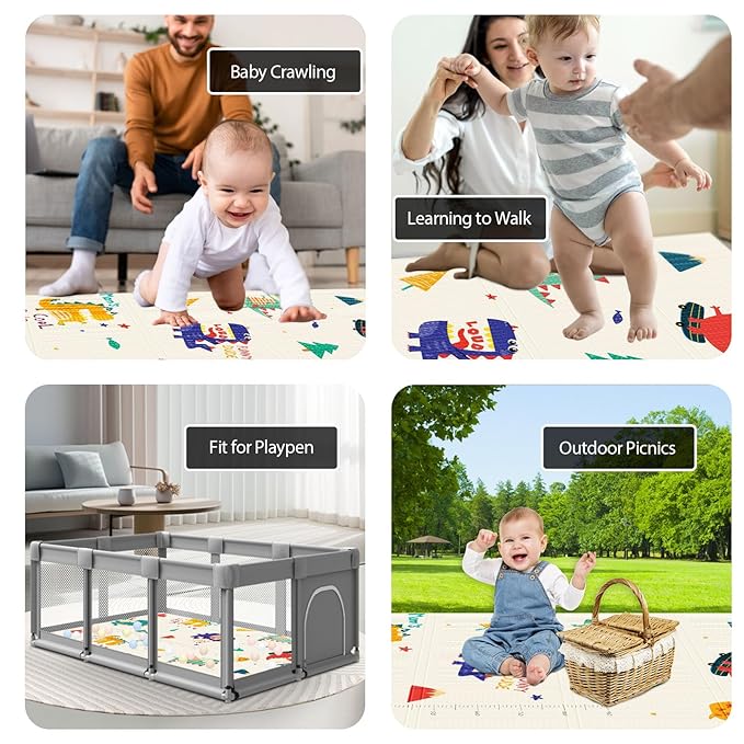 XVISHX Baby Play Mat, 74 x 50 Inch Play Mat Perfect for Use Baby Playpen, Foldable Baby Foam Playmat for Floor, Portable Waterproof Activity PlayMats for Babies, Infants and Toddlers